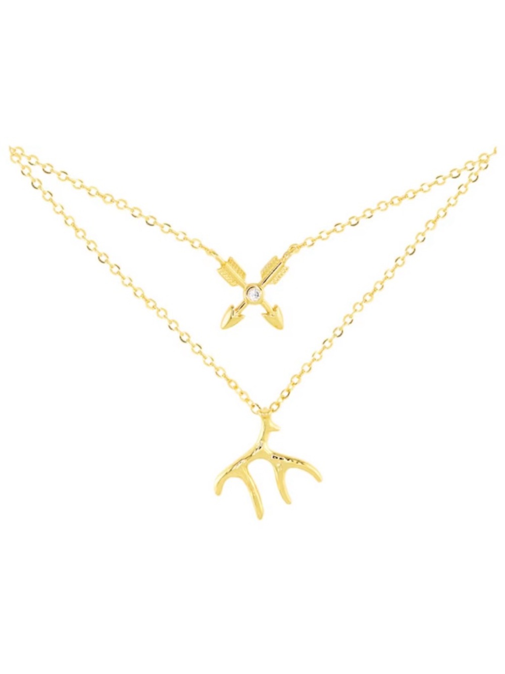Amanda blu antler and arrow cz layered gold necklace